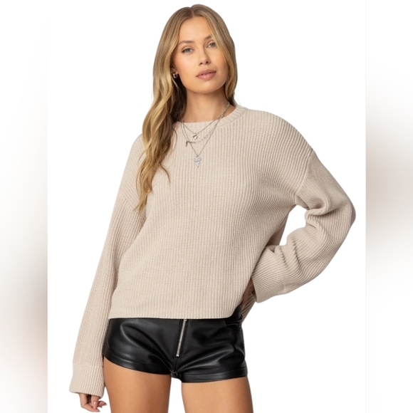 Edikted Sweater Marleen Oversized Knit Sweater Top Stone Beige XSmall NWT - Picture 3 of 9